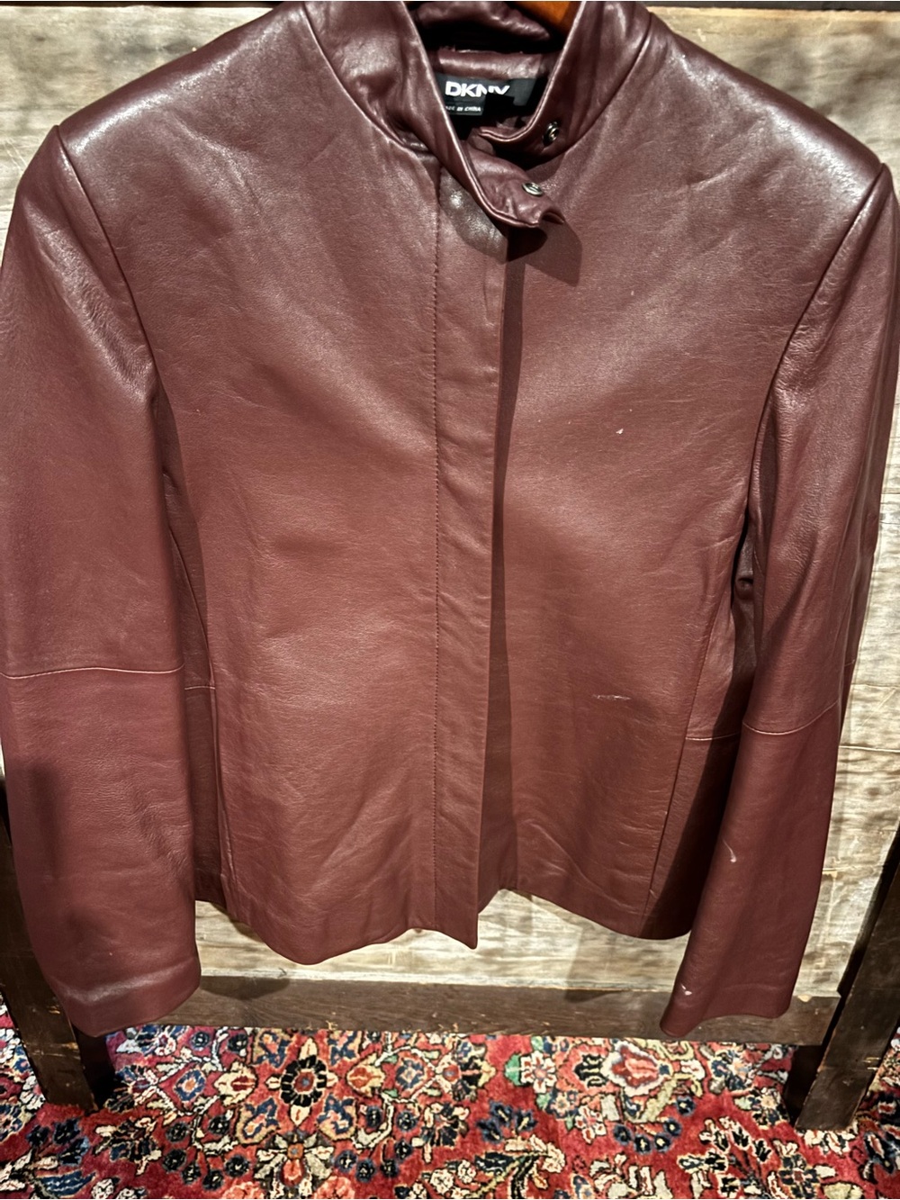 DKNY Women’s Wine Leather Jacket